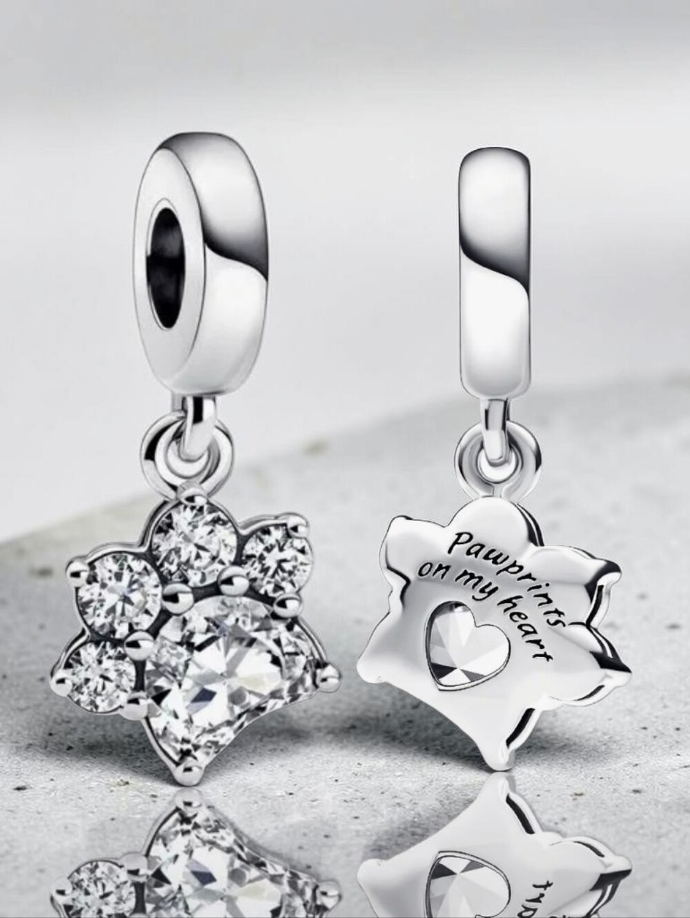 PANDORA Sterling Silver Sparkling Pet Paw Print Dangle Charm With Clear CZ